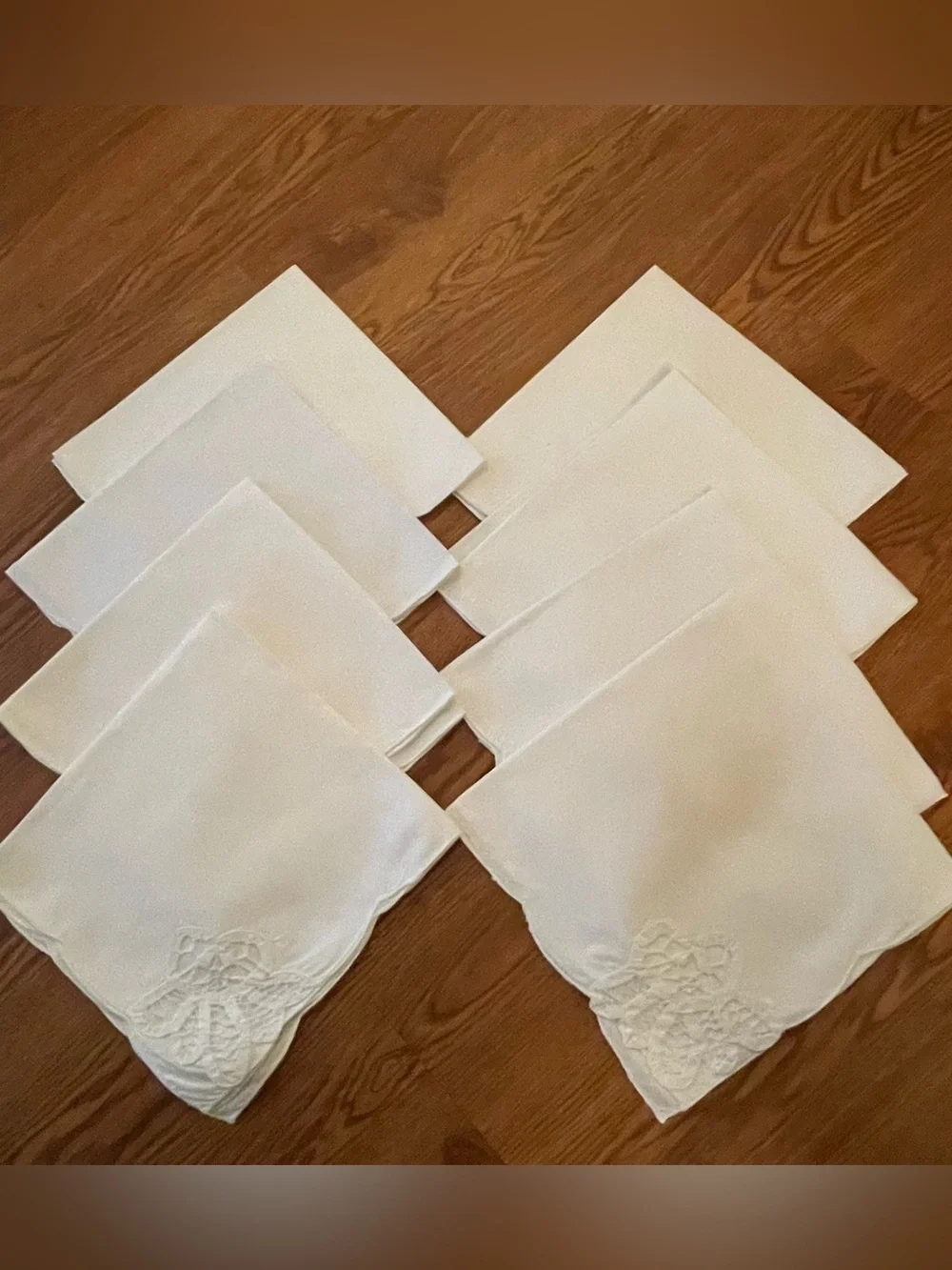 Set Of 8 Vintage Battenburg Lace Napkins Crisp White Scalloped Edges 16x16.5